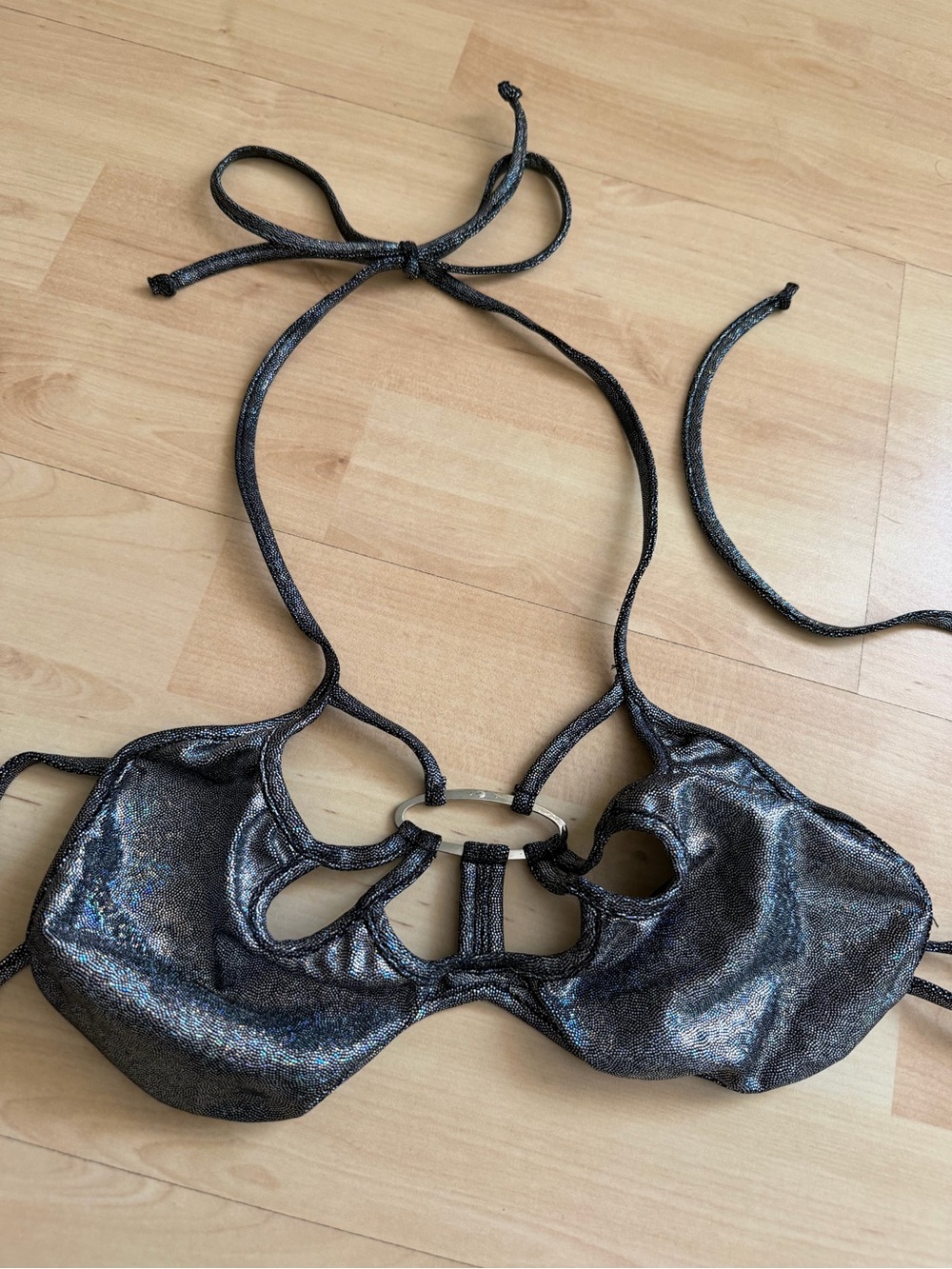 Metallic Gunmetal Cutout String Bikini Set - Picture 3 of 5